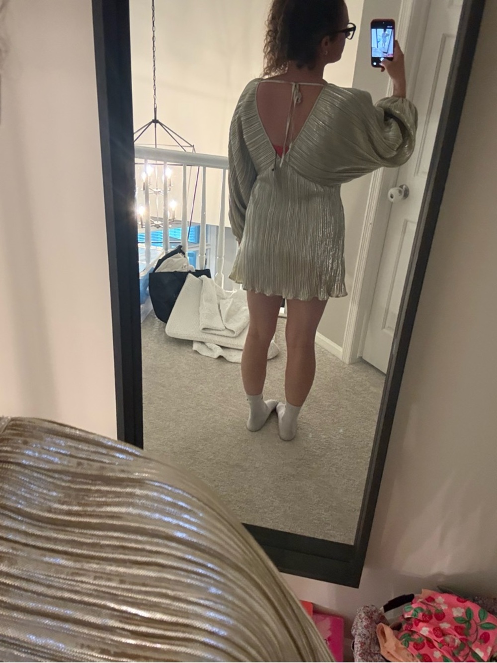 Nasty Gal Metallic Gold Pleated V-Neck dress - Picture 6 of 6
